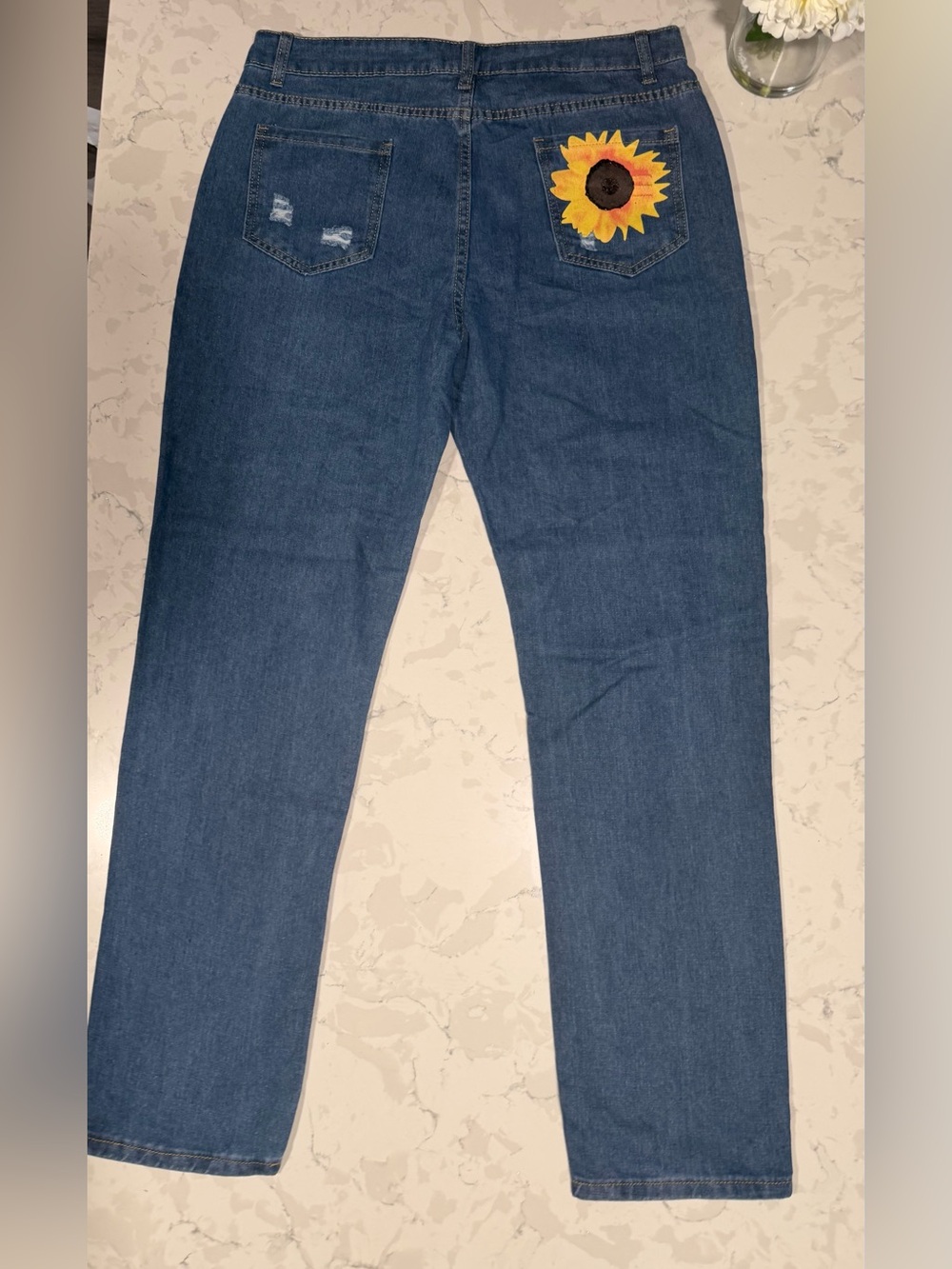 Sunflower Patch Distressed Women’s Jeans - Blue